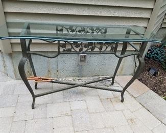 Glass and metal serving table