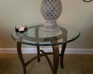 Metal & glass lamp table, Pineapple shaped lamp