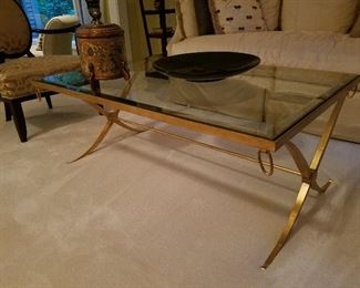 Baker Gold Gilded metal and glass cocktail table