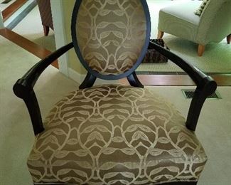 Custom designed side chair with arms and silk fabric