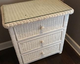 White wicker night stand or end table