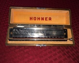 Vintage German Large Hohner Harmonica in Wooden Case