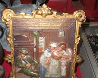 Bradley & Hubbard enameled brass plaque with stand