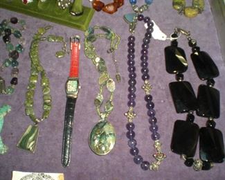 amethyst and sterling necklace, jet and sterling necklace, etc.