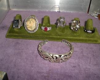 aterling bracelet and sterling rings