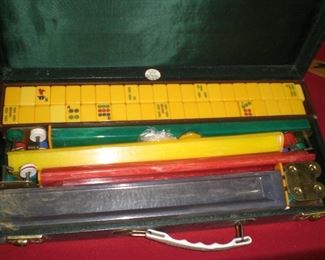 Bakelite mahjong set in green alligator case