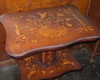 detail of marquetry on plant table
