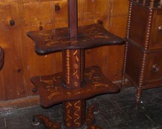 3 tier telescoping plant table in rose wood with ornate marquetry decoration c.1850