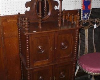 fancy spooled barbers' mug cabinet with mirror