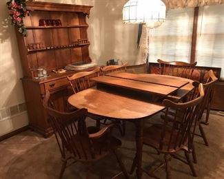 Maple table with two extension leaves, chairs, hutch.  Circa 1960s