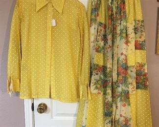 Cute patchwork skirt & yellow polka dot blouse. 