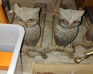 Cast iron owl fire dogs