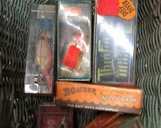 Fishing lures and vintage fishing rods