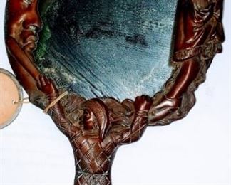 Rare 18th century Whimsical bronze hand mirror