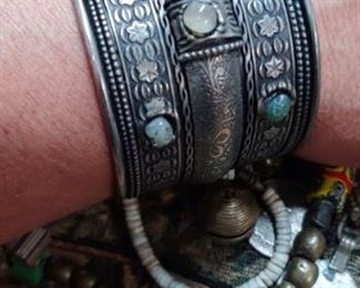 Beautiful silver cuff bracelet with gemstones