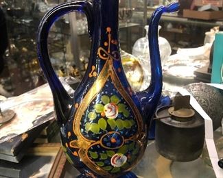 Early Cobalt hand blown hand-painted pitcher