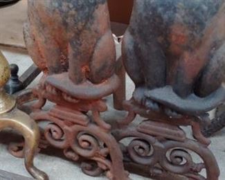 Very hard to find set of cast iron cat andirons