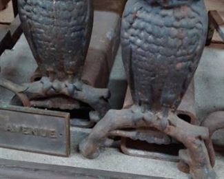 Cast iron owl andirons