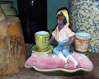 Rare Antique Majolica Black Boy Match Holder with Striker
Black Americana Germany