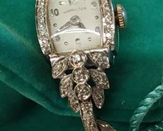 Hamilton 14 karat white gold ladies diamond watch