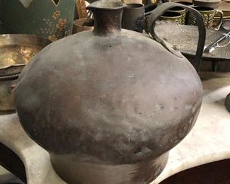 Rare antique 18th century handmade copper primitive dovetailed whiskey jug pot