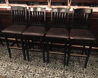 Pub Style Black Wood Chairs (Brown Leather)
