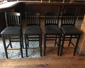 Pub Style Black Wood Chairs (Black Leather)