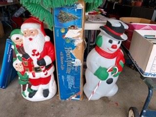 Santa Claus and Snowman Blow Molds and Fiber Optic Tree