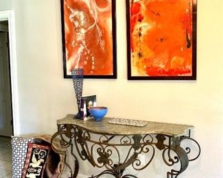 Iron console table with marble top
 Bright modern art work