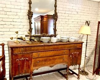 Set of rose china
Carved mirror
Antique solid brass lamp