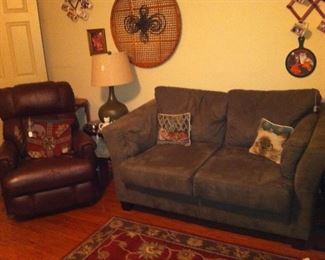 Love seat, recliner (2 of these), end table