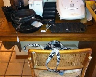 Coffee urn, George Foreman grill, toaster, cast iron