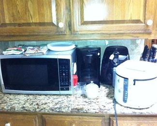 Microwave, fryer, coffee pot