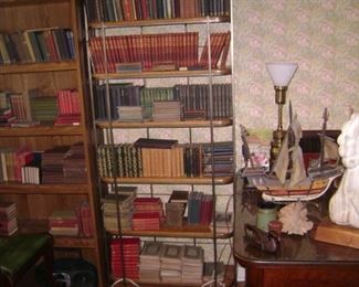 LOTS OF ANTIQUE LEATHER BOOKS--UPSTAIRS AND DOWN STAIRS