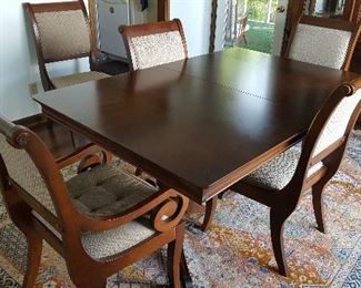 Dining table with two leafs, 8 chairs