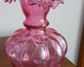 cranberry ruffled vase