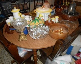 Canisters .... punch bowl....wooden salad set...
