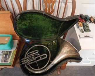 Old French Horn in Case