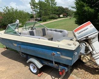 16 foot VIP Tri-hull boat and trailer with walk thru windshield. 70 HP Johnson outboard.