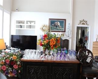 Arhaus barstools, sideboard