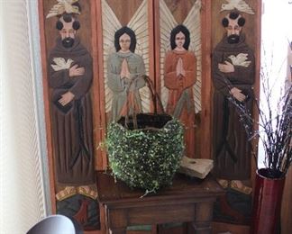 Hand carved and painted folding screen
