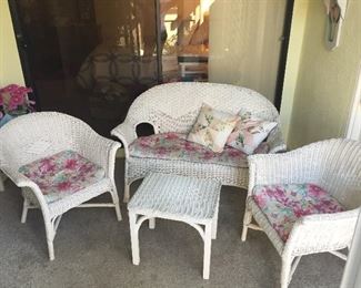 White wicker patio furniture, additional table available-in excellent condition