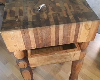 Hand-made Butcher-Block Table with Drawer-very special piece!