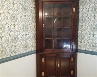 Henkel Harris mahogany vintage corner cabinet old glass windows https://ctbids.com/#!/description/share/177980