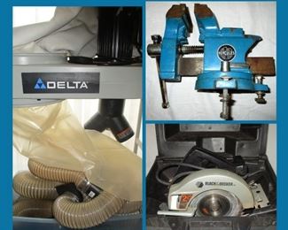 Large Delta Dust Collector Like New, Hercules Vise and Black and Decker Saw 