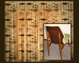 Mid Century Modern Drapes and Showing the Back of the MCM Dining Chair 