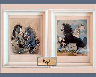 Pair of Wonderful Old Framed Horse Prints 