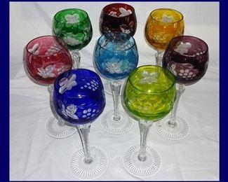 Excellent Set of 8 Cut to Clear Bohemian Czech Glass  Goblets 