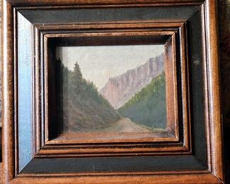 Vintage miniature landscape, oil on board, signed F. S. M.