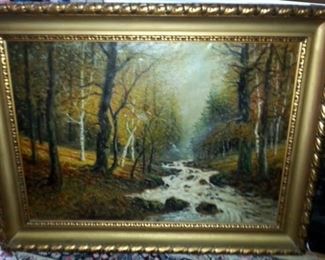 Large antique oil painting on canvas signed EHRMANN. The back of the canvas is very dark from age.